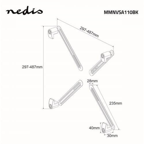 Nedis MMNVSA110BK adapter rögzítőkészlet VESA monitor rögzítéséhez VESA rögzítőkar, 13 mm | 27" | Maximális súly: 8 kg,