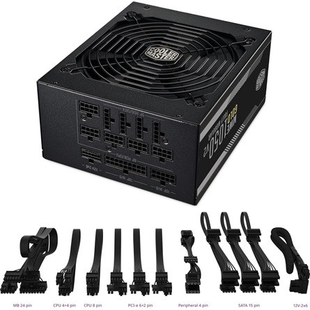 COOLERMASTER TÁP Cooler Master 1050W - MWE Gold 1050 - MPE-A501-AFCAG-3EEU - 80+ Gold ATX 3.1 - V2 Moduláris - fekete tápegység