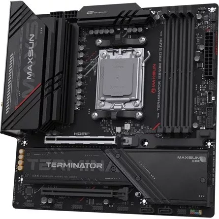 Maxsun Alaplap - AMD MS-TERMINATOR B850M PRO DARK WIFI AM5 (B850, mATX, 4xDDR5 8000MHz, 2xSATA3, 3xM.2, HDMI, DP)