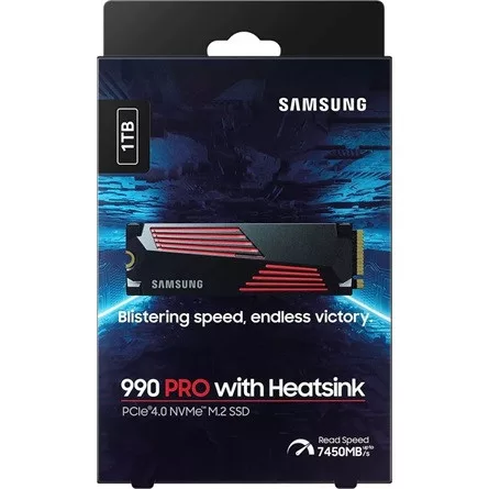 Samsung SSD 1TB M.2 PCIEx4 PCI Gen4.0 990 Pro with Heatsink 600 TBW 5 yrs