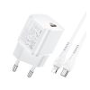 HOCO N10 STARTER hálózati töltő Type-C aljzat 20W, PD gyorstöltő 3.0 + Type-C - lightning kábel, FEHÉR