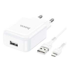  HOCO N2 hálózati töltő USB aljzat 10W, gyorstöltő + lightning kábel, FEHÉR