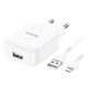 HOCO N2 hálózati töltő USB aljzat 10W, gyorstöltő + lightning kábel, FEHÉR