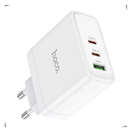 HOCO N30 hálózati töltő USB+2 Type-C aljzat 65W, PD gyorstöltő 3.0, FEHÉR