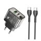 HOCO N34 hálózati töltő USB+Type-C aljzat 20W, PD gyorstöltő 3.0 + Type-C kábel, ÁTLÁTSZÓ