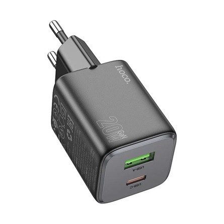 HOCO N41 hálózati töltő USB+Type-C aljzat 20W, PD gyorstöltő 3.0, FEKETE