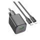 HOCO N41 hálózati töltő USB+Type-C aljzat 20W, PD gyorstöltő 3.0 + lightning kábel, FEKETE