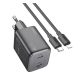 HOCO N42 hálózati töltő 2 Type-C aljzat 45W, PD gyorstöltő 3.0 + lightning kábel, FEKETE