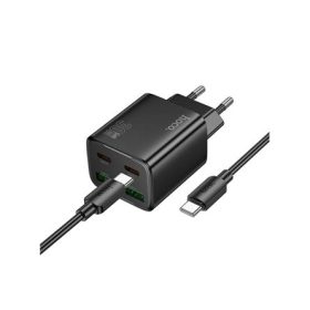   HOCO N56 hálózati töltő 2 USB+2 Type-C aljzat 30W, PD gyorstöltő 3.0 + Type-C kábel, FEKETE