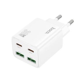   HOCO N56 hálózati töltő 2 USB+2 Type-C aljzat 30W, PD gyorstöltő 3.0, FEHÉR