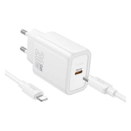 HOCO N60 hálózati töltő Type-C aljzat 20W, PD gyorstöltő 3.0 + lightning kábel, FEHÉR