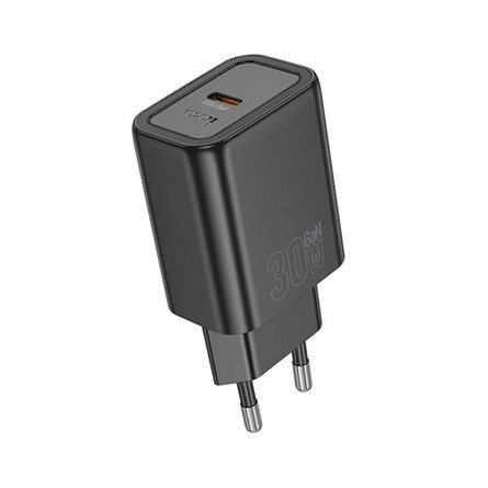 HOCO N63 hálózati töltő USB+Type-C aljzat 30W, PD gyorstöltő 3.0, FEKETE