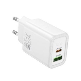   HOCO N63 hálózati töltő USB+Type-C aljzat 30W, PD gyorstöltő 3.0, FEHÉR