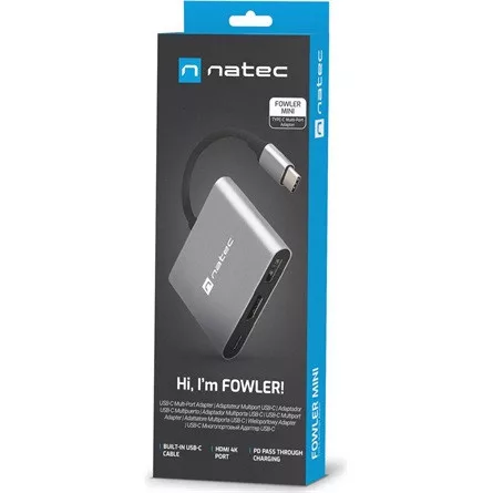 Natec USB-C MULTIPORT ADAPTER 3 AZ 1-BEN NATEC FOWLER MINI USB 3.0, HDMI 4K, USB-C PD