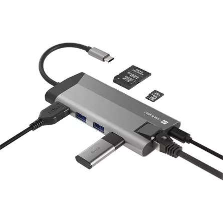Natec USB-C MULTIPORT ADAPTER 8 AZ 1-BEN NATEC FOWLER PLUS HUB USB 3.0 3X, HDMI 4K, USB-C PD, RJ45, SD, MICRO