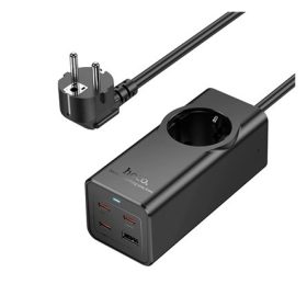   HOCO NS9 hálózati elosztó 4 AC+2 USB+Type-C aljzat 67W, PD gyorstöltő 3.0 + 200cm tápkábel, FEKETE