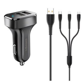   Usams King TU C13 10W univerzális autós töltő adapter fekete (Lightning/microUSB/USB-C kábel)