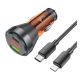 HOCO autós töltő USB+Type-C aljzat 48W, LED kijelző + lightning kábel, NARANCSSÁRGA