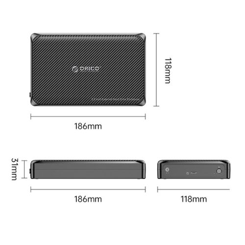 Orico Külső HDD/SSD Ház 2.5"/3,5" - DDW35-C3-EU-BK (USB-C to USB-A/C, Max.: 18TB, fekete)