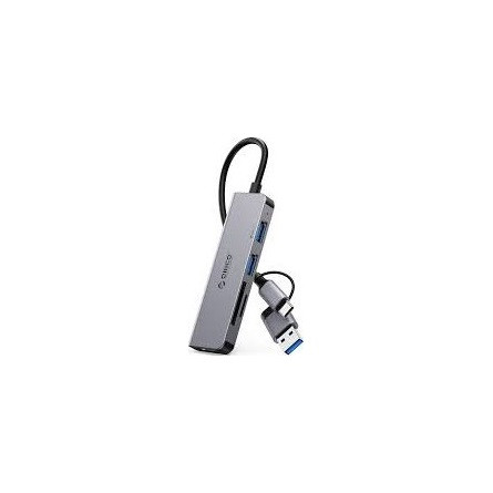 Orico USB Hub - YSA6-U3-GY (4 port, Bemenet: USB-A/C, Kimenet: 1xUSB-A 3.0, 2xUSB-A 2.0, SD/TF ezüst)