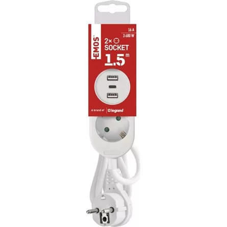 Emos P0221U 1,5m 2xAC/2xUSB/1xType-C fehér elosztó