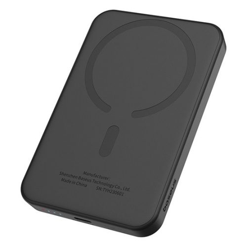 Baseus Magnetic Mini vezeték nélküli gyorstöltő powerbank 5000 mAh, 20W, fekete + 60W USB Type-C, 30cm kábel
