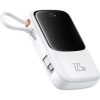 Baseus Qpow Pro+ gyorstöltő powerbank 10000 mAh, 22.5W, beépített USB Type-C kábel, fehér