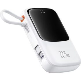   Baseus Qpow Pro+ gyorstöltő powerbank 10000 mAh, 22.5W, beépített USB Type-C kábel, fehér