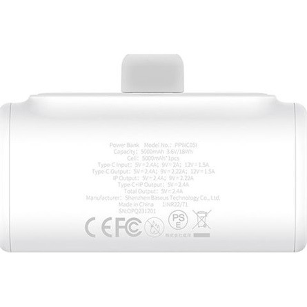 Baseus CHG Baseus Compact 20W gyorstöltő powerbank, 5000mAh, iPhone csatlakozóval, fehér