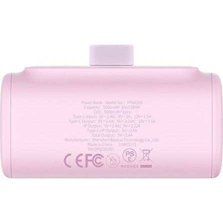 Baseus CHG Baseus Compact 20W gyorstöltő powerbank, 5000mAh, iPhone csatlakozóval, rózsaszín