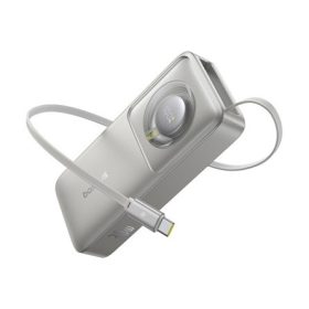   Baseus Free2Pull gyorstöltő powerbank 10000 mAh, 30W, beépített USB Type-C kábel, szürke