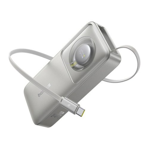 Baseus Free2Pull gyorstöltő powerbank 10000 mAh, 30W, beépített USB Type-C kábel, szürke