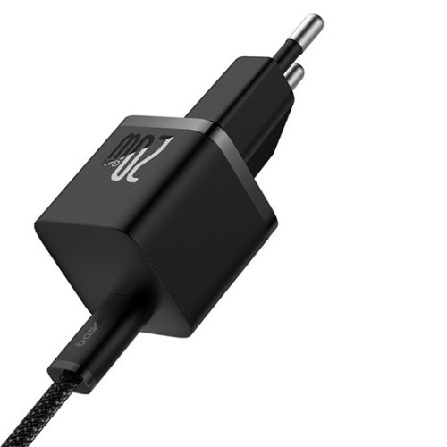 Baseus GaN5 Mini hálózati gyorstöltő 20W, USB Type-C, fekete + 100W USB Type-C, 1m kábel