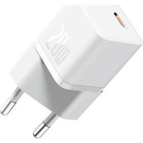   Baseus GaN5 Mini hálózati gyorstöltő 20W, USB Type-C, fehér + 100W USB Type-C, 1m kábel