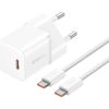 Baseus GaN5 Mini hálózati gyorstöltő 20W, USB Type-C, fehér + 100W USB Type-C, 1m kábel