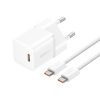Baseus GaN5 Mini hálózati gyorstöltő 20W, USB Type-C, fehér + 100W USB Type-C, 1m kábel