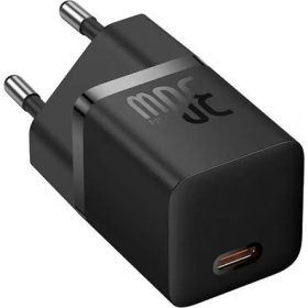   Baseus GaN5 Mini hálózati gyorstöltő 30W, USB Type-C, fekete + 100W USB Type-C, 1m kábel