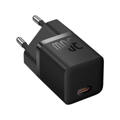 Baseus GaN5 Mini hálózati gyorstöltő 30W, USB Type-C, fekete + 100W USB Type-C, 1m kábel