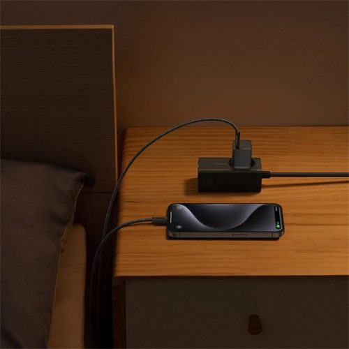 Baseus GaN5 Mini hálózati gyorstöltő 30W, USB Type-C, fekete + 100W USB Type-C, 1m kábel