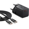 Baseus GaN5 Mini hálózati gyorstöltő 25W, USB Type-C, fekete + 100W USB Type-C, 1m kábel