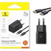 Baseus GaN5 Mini hálózati gyorstöltő 25W, USB Type-C, fekete + 100W USB Type-C, 1m kábel