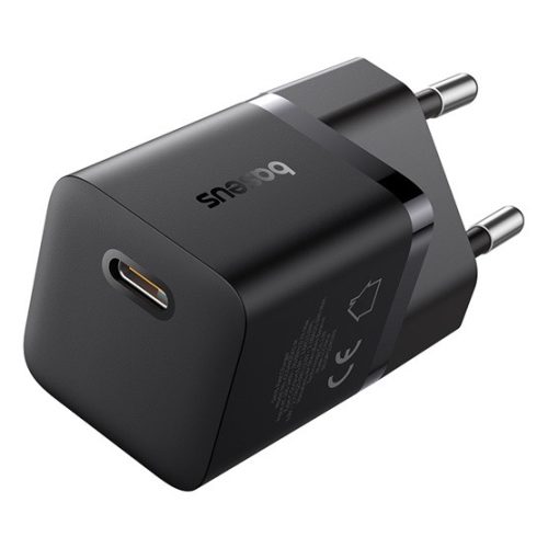 Baseus GaN5 Mini hálózati gyorstöltő 25W, USB Type-C, fekete + 100W USB Type-C, 1m kábel
