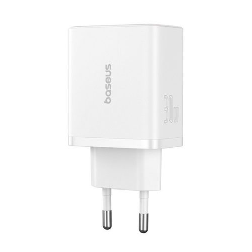 Baseus Cube hálózati gyorstöltő 30W, USB Type-C + 2×USB Type-A, fehér