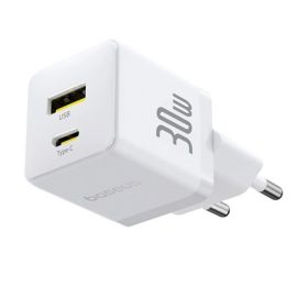   Baseus Palm hálózati gyorstöltő 30W, USB Type-C + USB Type-A, fehér