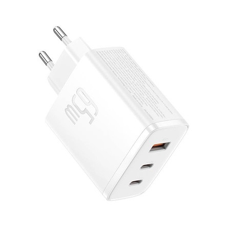 BASEUS OS-CUBE PRO hálózati töltő USB+2 Type-C aljzat 65W, PD gyorstöltő 3.0, FEHÉR