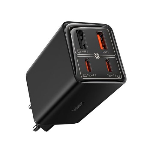 Baseus GaN6 Pro hálózati gyorstöltő 65W, 2×USB Type-C + 2×USB Type-A, fekete + 100W USB Type-C, 1m kábel