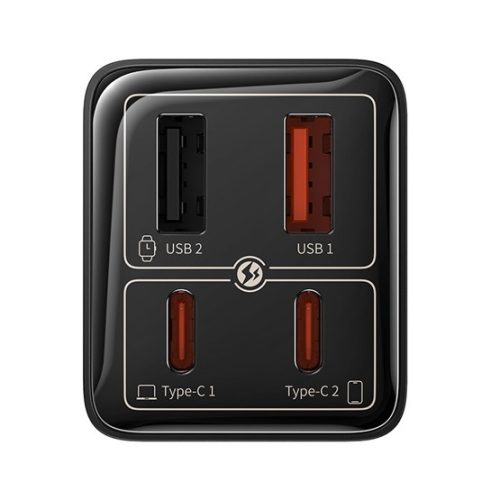 Baseus GaN6 Pro hálózati gyorstöltő 65W, 2×USB Type-C + 2×USB Type-A, fekete + 100W USB Type-C, 1m kábel