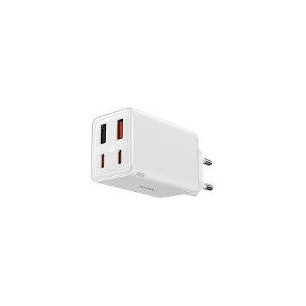 Baseus GaN6 Pro hálózati gyorstöltő 65W, 2×USB Type-C + 2×USB Type-A, fehér + 100W USB Type-C, 1m kábel