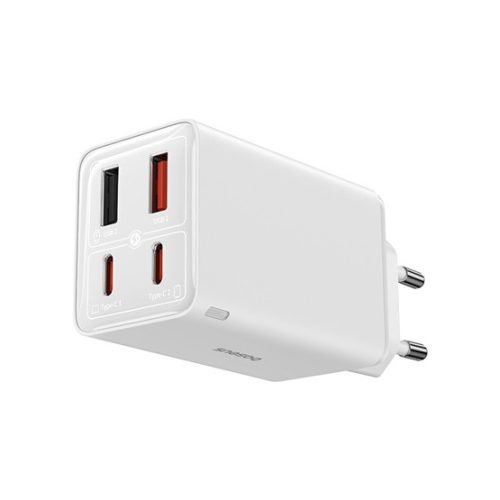 Baseus GaN6 Pro hálózati gyorstöltő 65W, 2×USB Type-C + 2×USB Type-A, fehér + 100W USB Type-C, 1m kábel