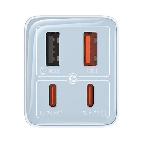 Baseus GaN6 Pro hálózati gyorstöltő 65W, 2×USB Type-C + 2×USB Type-A, kék + 100W USB Type-C, 1m kábel